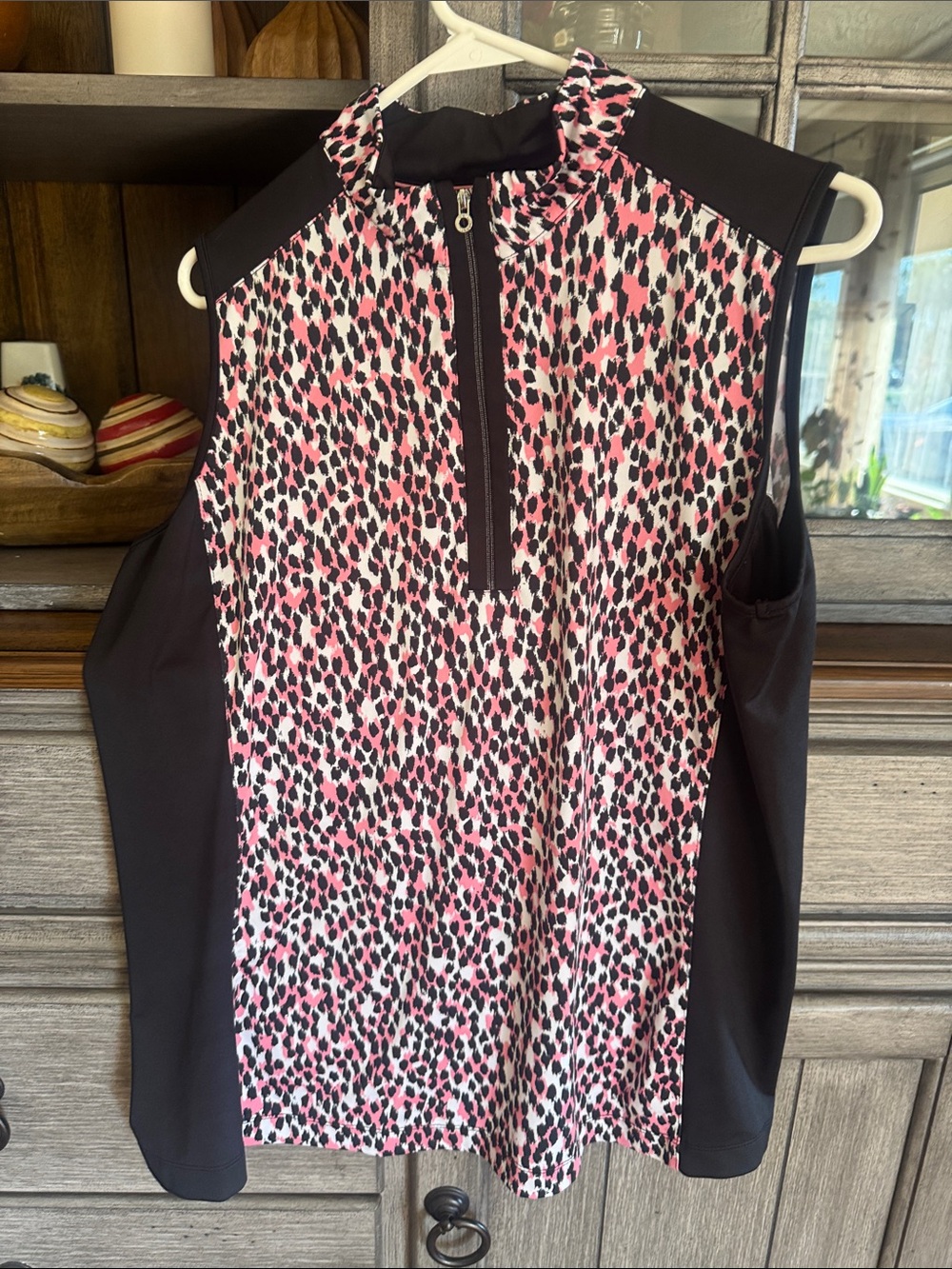 Tail Black and Pink Leopard Print Half-Zip Tank